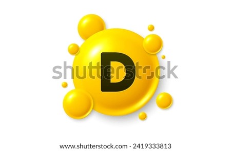 Vitamin D shining pill capsule icon. Shining golden substance drop. Meds ads. Medical nutrition for health. Pharmacy healthcare supplements. Vitamin D medicine. Vector illustration.
