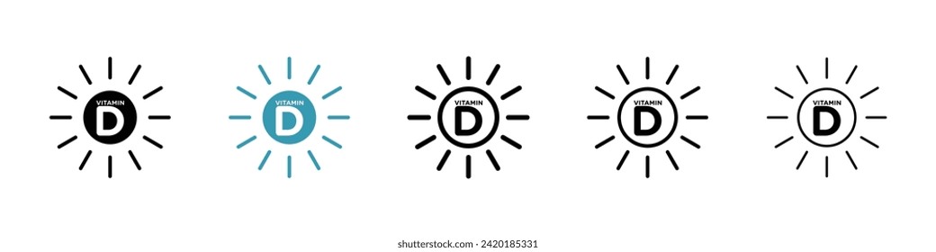 Vitamin D-Quellvektorsymbol-Set. Sonnenscheinwerfer-Vitamin-Vektorsymbol für UI Design.