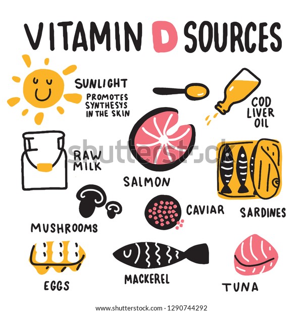 Vitamin D Sources Hand Drawn Illustration Stock Vector (Royalty Free