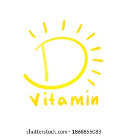 Vitamina D solares dibujado a mano simple gradiente vectorial amarillo aislado en un estilo de vida blanco y saludable Suplemento dieta complejo de vitamina