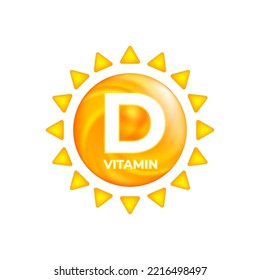 Vitamin D in sun icon, supplement and nutrition source, UV elements. Vector