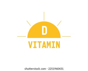 Icono de texto de vitamina D. Concepto de vector solar, nutrición y atención de la salud. Diseño web y logotipo