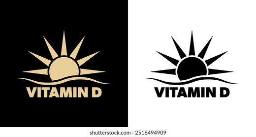 Vitamin D - vector stamp with sun for supplement or food product labeling.