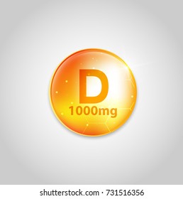 vitamin d, yellow capsule. yellow bubble, realistic vector illustration design.