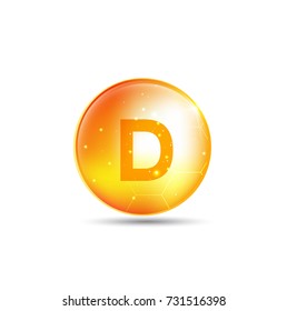 vitamin d, yellow capsule. yellow bubble, realistic vector illustration design.