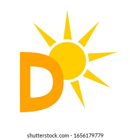 Vitamin D with a yellow stylized sun. Concept for preventing vitamin deficiency in medical booklets
