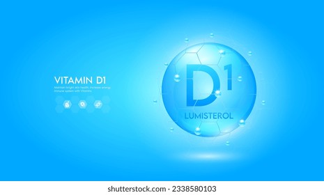 Vitamin D1 blue solution or Lumisterol. Innovation repair maintain bright skin care anti aging. Vitamins complex and collagen serum. For medical beauty treatment nutrition cosmetic design. Vector.