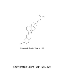 Vitamin D3 Cholecalciferol Skeletal structure and molecular formula. Organic biomolecule, isolated vector illustration