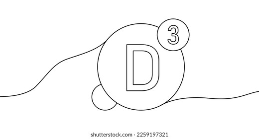 Vitamin D3 continuous line drawing icon.