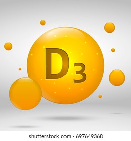 Vitamin D3 gold icon. cholecalciferol drop pill capsule. Vitamin complex design