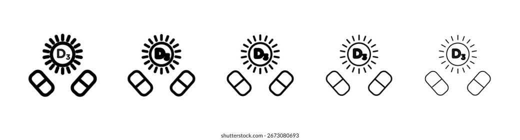 Vitamin D3 icon isolated vector on white background set
