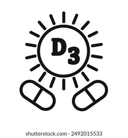 Vitamin D3 icon linear graphics set vector