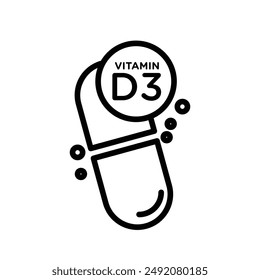 Icono de vitamina D3 marca de logotipo lineal en blanco y negro