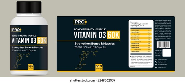 Vitamin D3 Label Design Supplement Label Design Multivitamins label, Softgel design