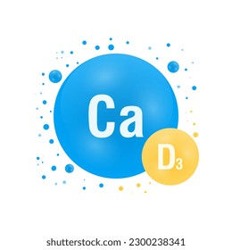 Vitamin D3 and minerals Calcium Ca. Therapy helps maintain strong bone. Medical healthcare concept. Vector illustration