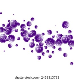 Vitamin D3 round capsules. Beauty treatment and nutrition skin care.   Wellness concept. Essential vitamins vector illustration. 