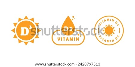 Vitamin D-3. Vector icons collection. Vitamin labels for product packaging.