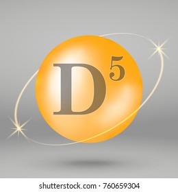 Vitamin D5 gold icon. drop pill capsule. Vitamin complex design