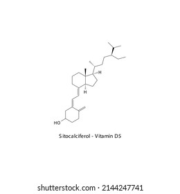Vitamina D5 Sitocalciferol Estructura esquelética y fórmula molecular. Biomolécula orgánica, ilustración vectorial aislada