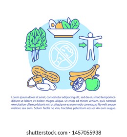 Vitamin diet article page vector template. Vegetarian lifestyle brochure, magazine, booklet design element with linear icons and text boxes. Print design. Concept illustrations with text space 