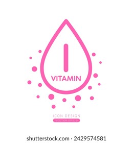 Vitamin I dropper icon pink with surrounding bubble collagen isolated on white background. Form simple line for designing medical beauty products. Symbol for use on advertising media. Vector.