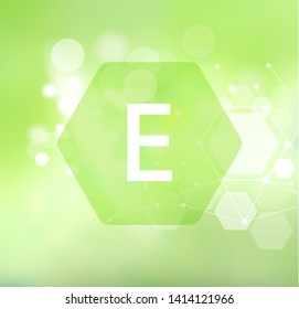 Vitamin E. Abstract green background. Basics of healthy eating and diet.