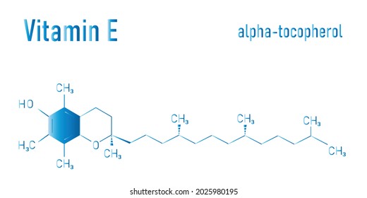 Vitamin E (alpha tocopherol) molecule. Skeletal formula.