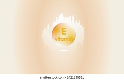 Vitamin E Badge Gold Capsule Pills. Shiny golden things fall. Meds for advertisements. Vector illustration