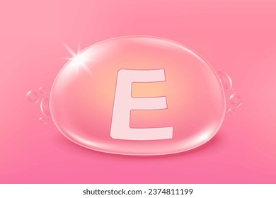 Vitamina E en burbuja. Icono de vitamina e. Pancarta compleja de vitaminas para publicidad, salud, ciencias médicas. Tratamiento de belleza diseño de cuidado de la piel.