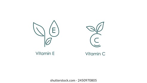 Vitamina E, Vitamina C, Iconos Vectoriales de Producto para el Cuidado de la Piel