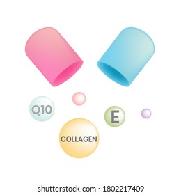 Vitamin E Collagen Q10 Vitamin C, Vitamin E in capsule To nourish the skin to be radiant and beautiful