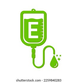 Vitamin E drip saline bag icon green form simple line. Vitamins iv saline solution isolated on white background. Medical symbol concept. Design for use web app mobile, print media. Vector EPS10.