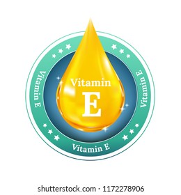 Vitamin E Drop label. Realistic Vector for beauty concept. Button, sign, icon or badge.