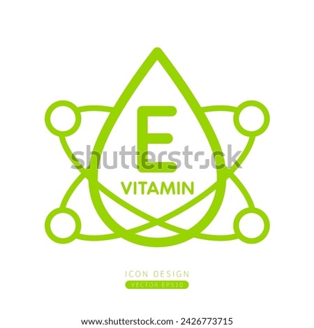 Vitamin E dropper icon green with surrounding molecules form simple line. Isolated on a white background. Medical symbol concept. Design for use on web app mobile and print media. Vector.