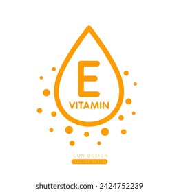 Vitamin E dropper icon orange with surrounding bubble collagen isolated on white background. Form simple line for designing medical beauty products. Symbol for use on advertising media. Vector.