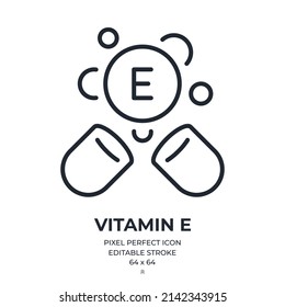 Vitamin E editable stroke outline icon isolated on white background flat vector illustration. Pixel perfect. 64 x 64.