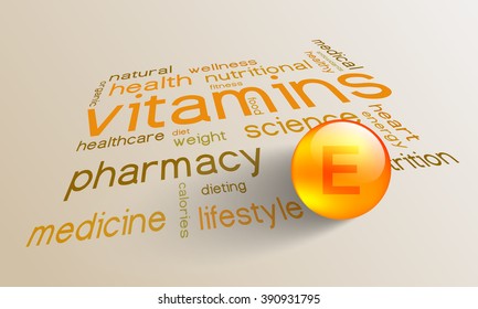 Vitamin E element for a healthy life in the word cloud