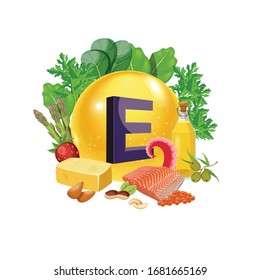 Vitamin E. Food sources. Natural organic products with maximum vitamin E content.