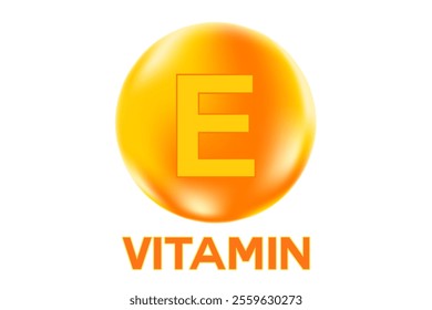 Vitamin E glowing 3D icon, molecule element or bubble isolated, transparent background. Fluid orange, yellow color flowing bubbles, supplement skin products banner, presentation, infographic design