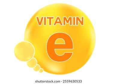 Vitamin E glowing 3D icon, molecule element or bubble isolated, transparent background. Fluid orange, yellow color flowing bubbles, supplement skin products banner, presentation, infographic design