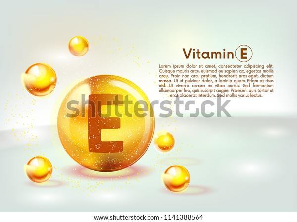 Vitamin E gold\
shining icon. Ascorbic acid. Shining golden substance drop.\
Nutrition skin care. Vector\
illustration.