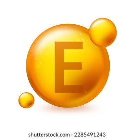 Vitamin E gold shining pill capcule icon. Pill capcule vector illustration on white isolated background