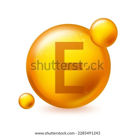 Vitamin E gold shining pill capcule icon. Pill capcule vector illustration on white isolated background