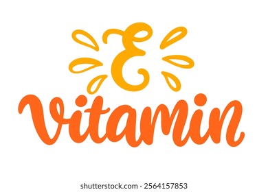 Vitamin E hand lettering modern calligraphy logo badge design outline icon. Vector illustration. Medicine healthcare emblem