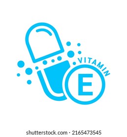 Vitamin E icon blue in capsule form simple line. Isolated on a white background. Medical symbol concept. Design for use on web app mobile and print media. Vector EPS10 illustration.