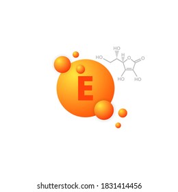 Vitamin E icon. Vitamin complex with chemical formula. Vector on isolated white background. EPS 10