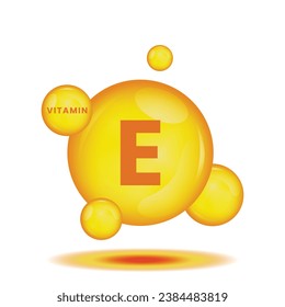 Vitamin E icon design. Drop gold pill capsule. Skincare business concept. Vector illustraion EPS.