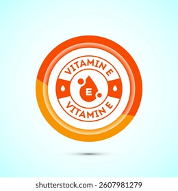 Vitamin E icon design illustration. Vitamin E sign symbol, Orange color button design