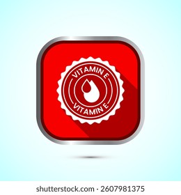 Vitamin E icon design illustration. Vitamin E sign symbol, Red color shadow button design