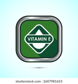 Vitamin E icon design illustration. Vitamin E sign symbol, Green color shadow button design 